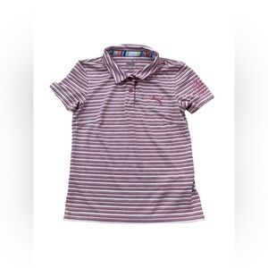 Puma Size Medium Links Striped Golf Polo in Rapture Rose with TPC Sawgrass Logo